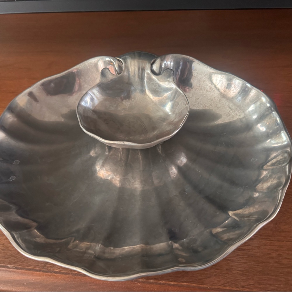 Fabulous pewter shell serving dish
